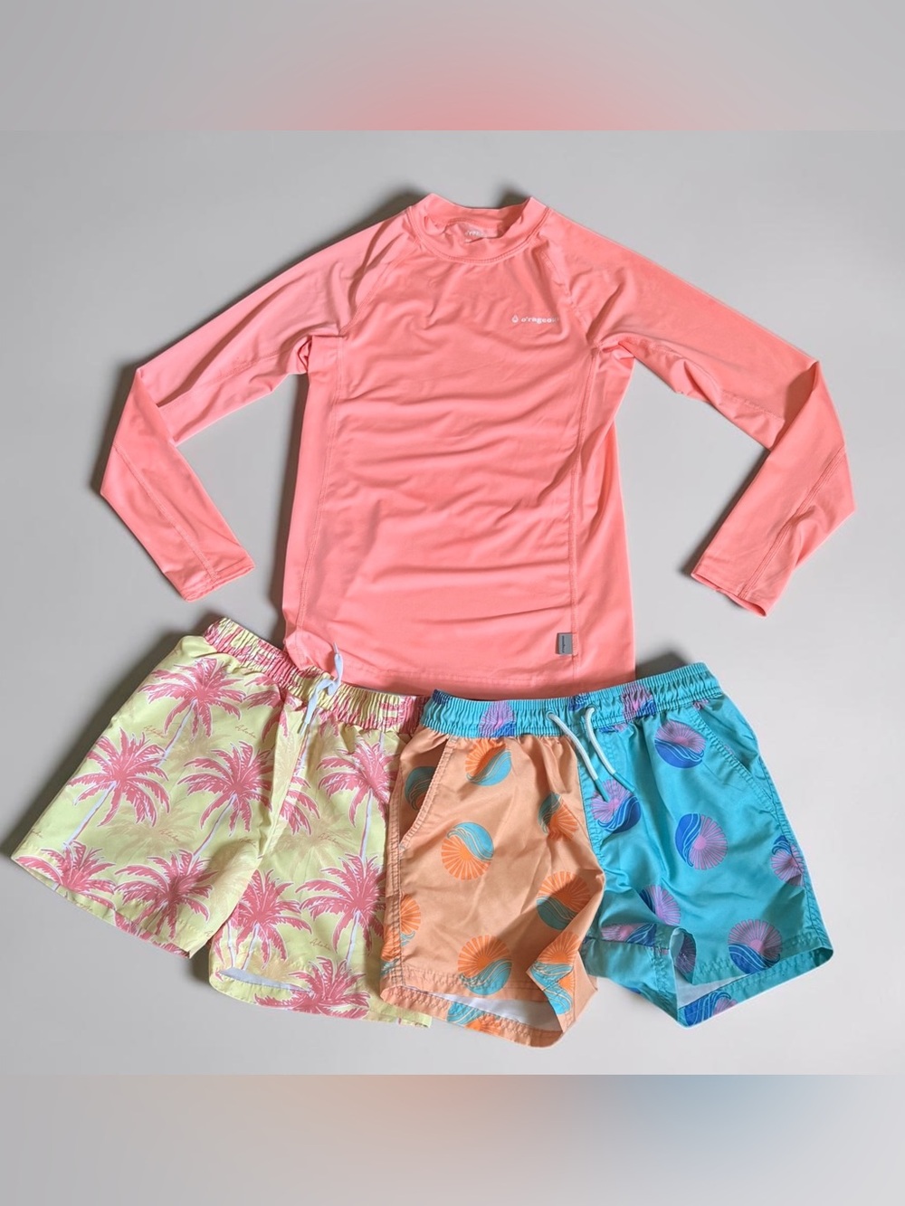 O’rageous Long-Sleeve Rash Guard with Tropical Swim Shorts - Set of 3- Size L